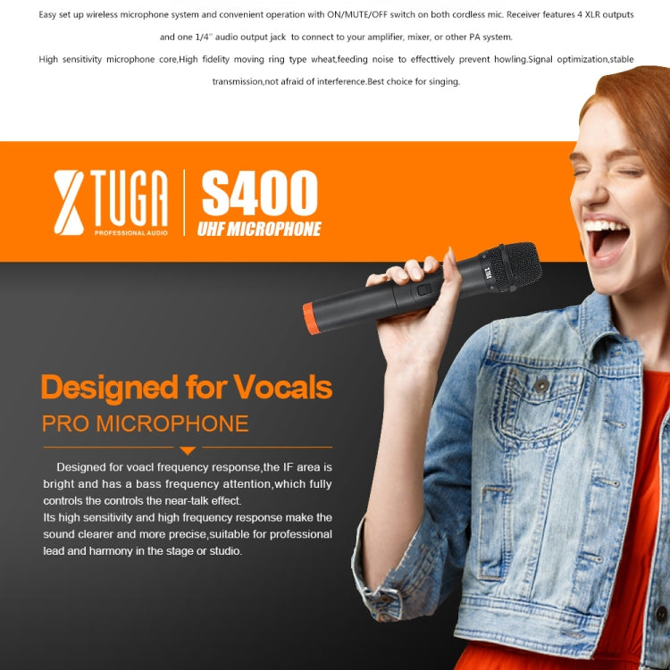XTUGA S400 Professional 4-Channel UHF Wireless Microphone System with 4 Handheld Microphone(EU Plug) - Microphone by XTUGA | Online Shopping South Africa | PMC TechLife | Buy Now Pay Later Mobicred