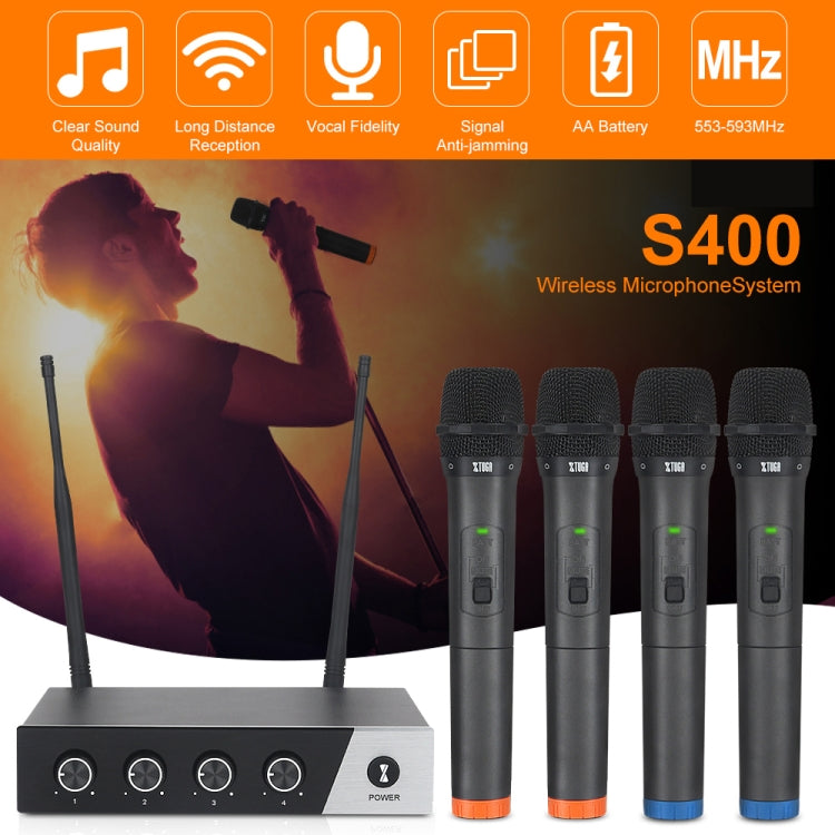 XTUGA S400 Professional 4-Channel UHF Wireless Microphone System with 4 Handheld Microphone(EU Plug) - Microphone by XTUGA | Online Shopping South Africa | PMC TechLife | Buy Now Pay Later Mobicred