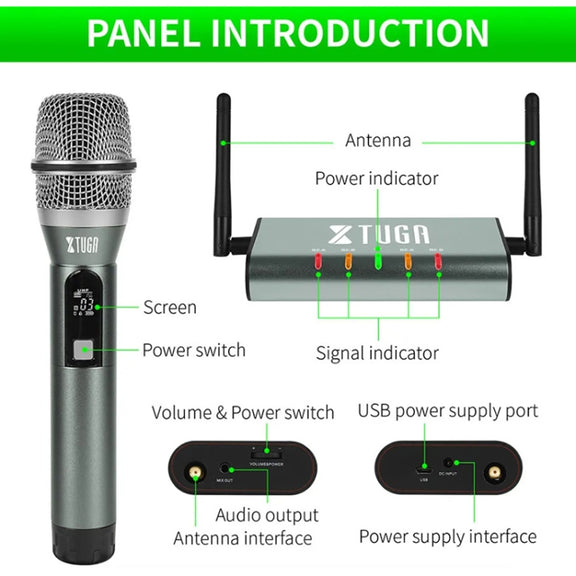 XTUGA U-F4600 Professional 4-Channel UHF Wireless Microphone System with 4 Handheld Microphone(US Plug)