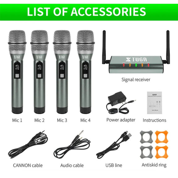 XTUGA U-F4600 Professional 4-Channel UHF Wireless Microphone System with 4 Handheld Microphone(EU Plug)