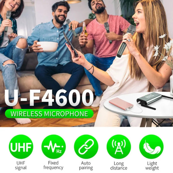 XTUGA U-F4600 Professional 4-Channel UHF Wireless Microphone System with 4 Handheld Microphone(US Plug)