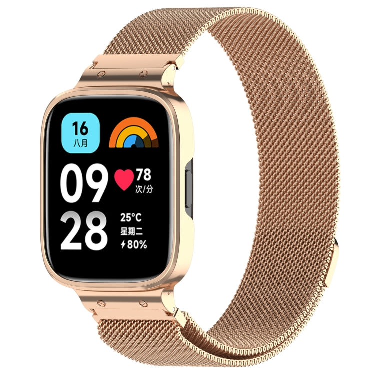For Redmi Watch 3 Lite / Watch 3 Active 2 in 1 Milan Metal Watch Band with Watch Frame(Rose Gold) - free shipping - PMC TechLife - Order now!