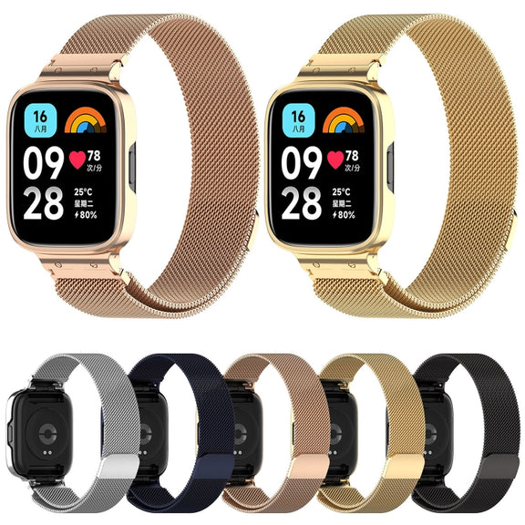 For Redmi Watch 3 Lite / Watch 3 Active 2 in 1 Milan Metal Watch Band with Watch Frame(Gold)