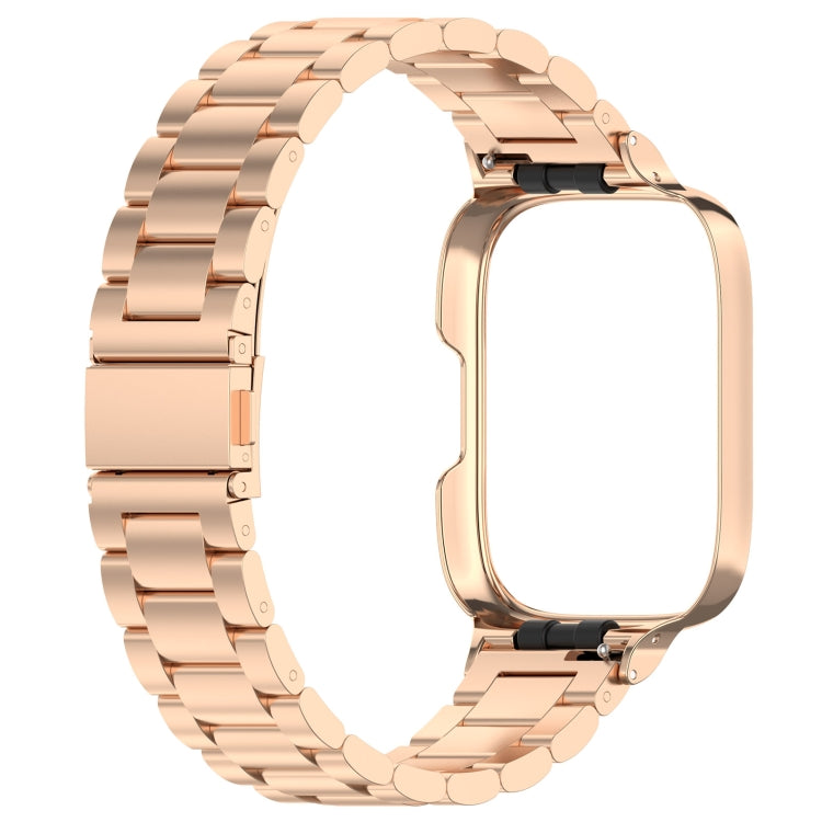 For Redmi Watch 3 Lite / Watch 3 Active 2 in 1 Three-bead Metal Watch Band with Watch Frame(Rose Gold)