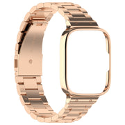 For Redmi Watch 3 Lite / Watch 3 Active 2 in 1 Three-bead Metal Watch Band with Watch Frame(Rose Gold)