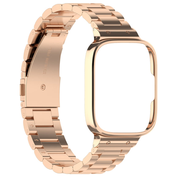 For Redmi Watch 3 Lite / Watch 3 Active 2 in 1 Three-bead Metal Watch Band with Watch Frame(Rose Gold)