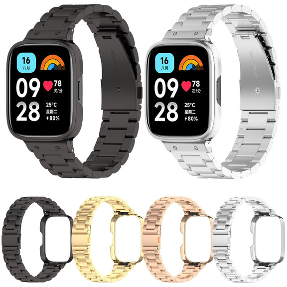 For Redmi Watch 3 Lite / Watch 3 Active 2 in 1 Three-bead Metal Watch Band with Watch Frame(Silver)
