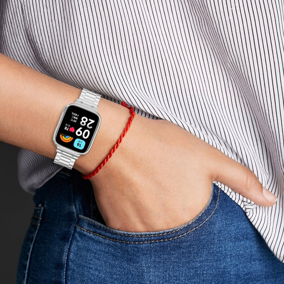 For Redmi Watch 3 Lite / Watch 3 Active 2 in 1 Three-bead Metal Watch Band with Watch Frame(Silver)