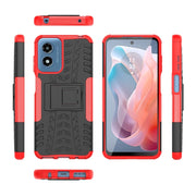 For Motorola Moto G Play 4G 2024 Tire Texture TPU + PC Phone Case with Holder(Red)