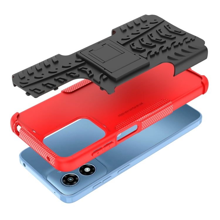 For Motorola Moto G Play 4G 2024 Tire Texture TPU + PC Phone Case with Holder(Red) - Motorola Cases by PMC Jewellery | Online Shopping South Africa | PMC Jewellery | Buy Now Pay Later Mobicred