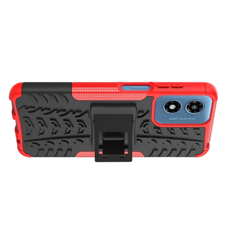For Motorola Moto G Play 4G 2024 Tire Texture TPU + PC Phone Case with Holder(Red)