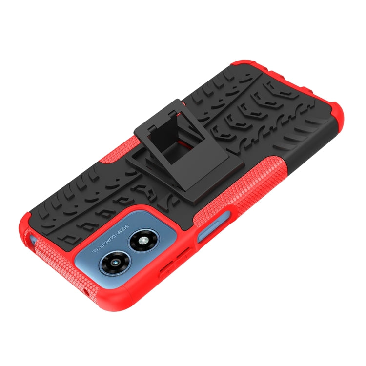 For Motorola Moto G Play 4G 2024 Tire Texture TPU + PC Phone Case with Holder(Red)