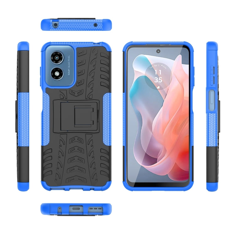 For Motorola Moto G Play 4G 2024 Tire Texture TPU + PC Phone Case with Holder(Blue) - Motorola Cases by PMC Jewellery | Online Shopping South Africa | PMC Jewellery | Buy Now Pay Later Mobicred