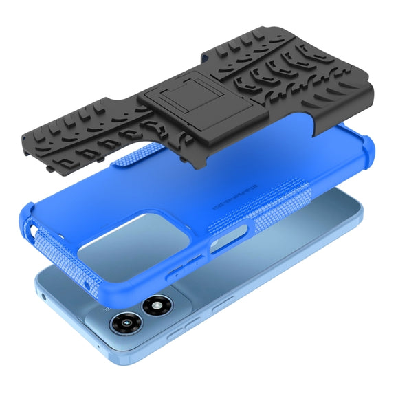 For Motorola Moto G Play 4G 2024 Tire Texture TPU + PC Phone Case with Holder(Blue)