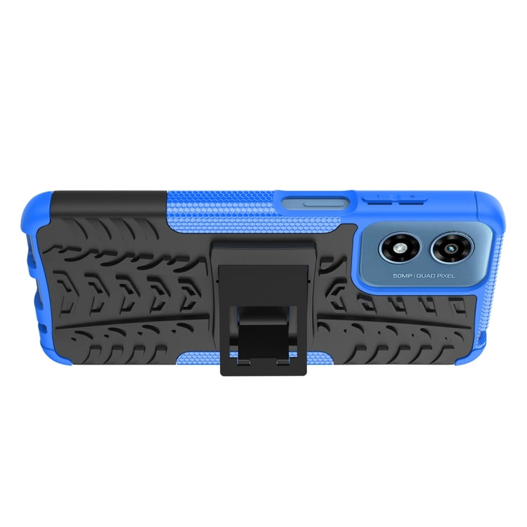 For Motorola Moto G Play 4G 2024 Tire Texture TPU + PC Phone Case with Holder(Blue)