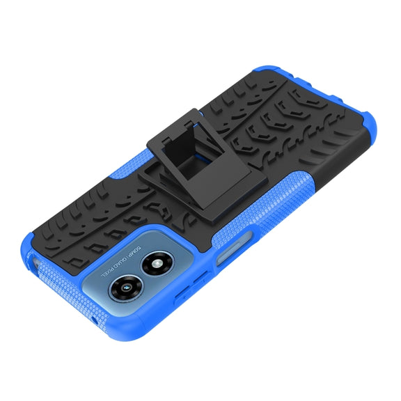 For Motorola Moto G Play 4G 2024 Tire Texture TPU + PC Phone Case with Holder(Blue)