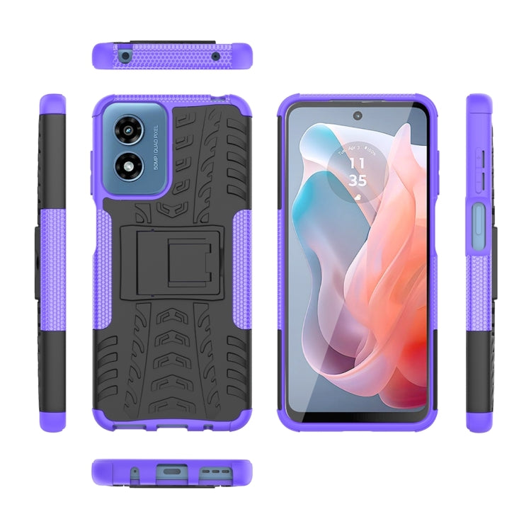 For Motorola Moto G Play 4G 2024 Tire Texture TPU + PC Phone Case with Holder(Purple) - Motorola Cases by PMC Jewellery | Online Shopping South Africa | PMC Jewellery | Buy Now Pay Later Mobicred