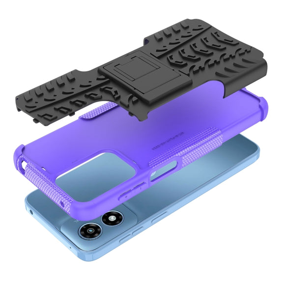 For Motorola Moto G Play 4G 2024 Tire Texture TPU + PC Phone Case with Holder(Purple)