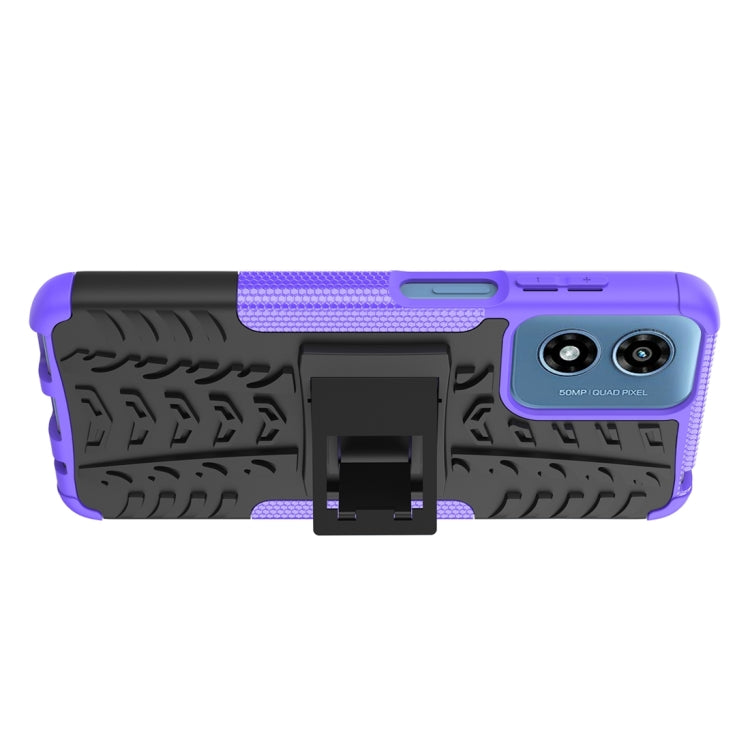 For Motorola Moto G Play 4G 2024 Tire Texture TPU + PC Phone Case with Holder(Purple)