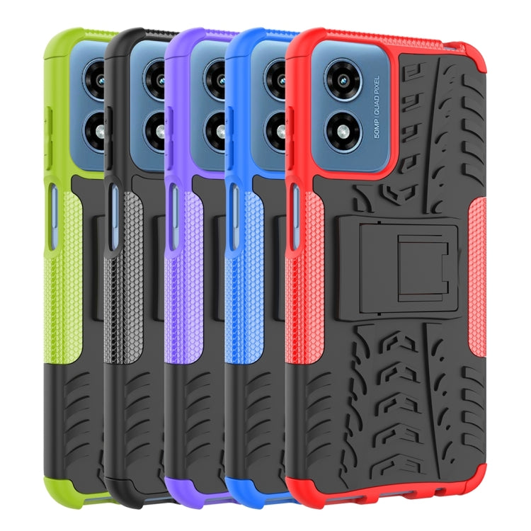 For Motorola Moto G Play 4G 2024 Tire Texture TPU + PC Phone Case with Holder(Purple)