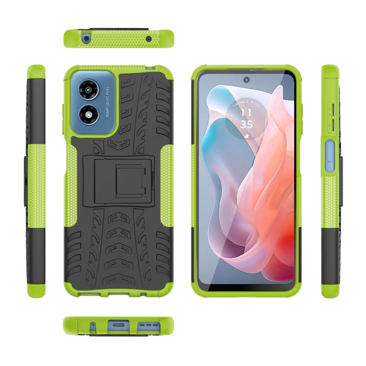 For Motorola Moto G Play 4G 2024 Tire Texture TPU + PC Phone Case with Holder(Green) - Motorola Cases by PMC Jewellery | Online Shopping South Africa | PMC Jewellery | Buy Now Pay Later Mobicred