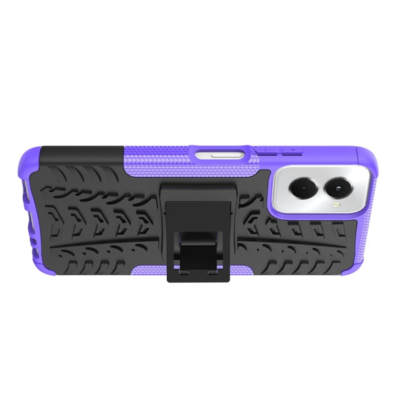 For Motorola Moto G Power 5G 2024 Tire Texture TPU + PC Phone Case with Holder(Purple)