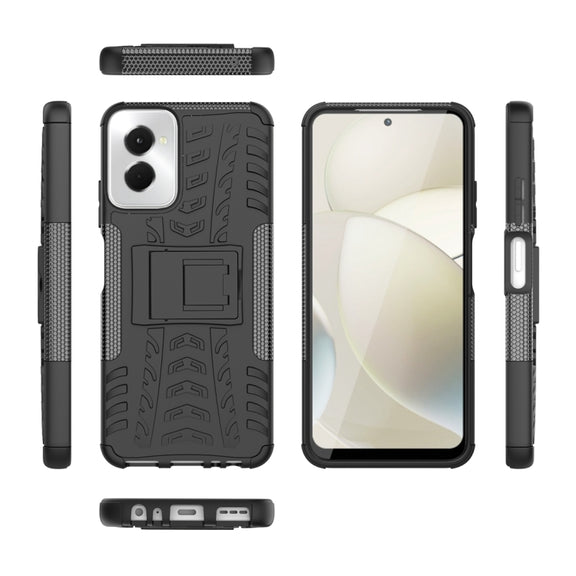 For Motorola Moto G Power 5G 2024 Tire Texture TPU + PC Phone Case with Holder(Black)