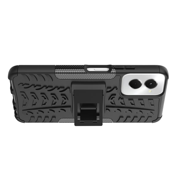 For Motorola Moto G Power 5G 2024 Tire Texture TPU + PC Phone Case with Holder(Black)