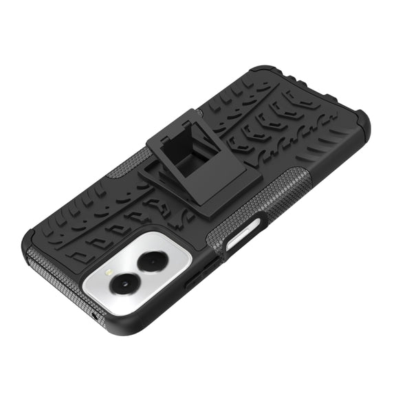 For Motorola Moto G Power 5G 2024 Tire Texture TPU + PC Phone Case with Holder(Black)