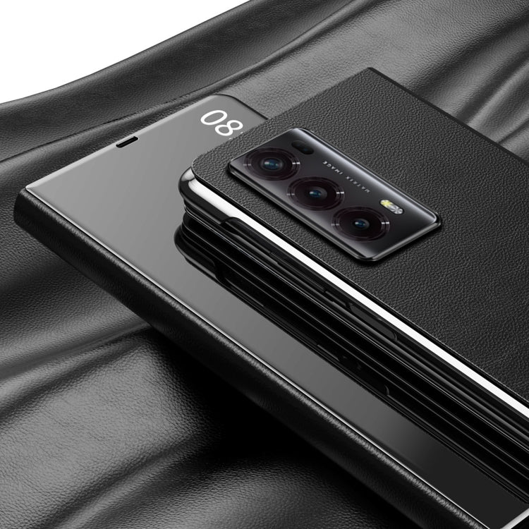 For Honor Magic V2 Electroplated Mirror Protective Phone Case with Holder(Blue) - Honor Cases by PMC TechLife | Online Shopping South Africa | PMC TechLife | Buy Now Pay Later Mobicred