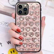 For iPhone 14 Pro Max Love Hearts Diamond Mirror TPU Phone Case(Rose Gold)