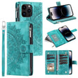 For iPhone 16 Pro Max Multi-Card Totem Zipper Leather Phone Case(Green) - iPhone 16 Pro Max Cases by PMC TechLife | Online Shopping South Africa | PMC TechLife | Buy Now Pay Later Mobicred