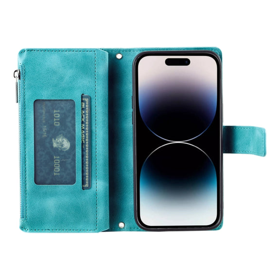 For iPhone 16 Pro Max Multi-Card Totem Zipper Leather Phone Case(Green)