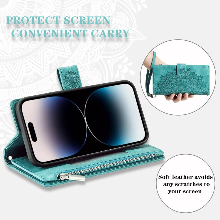 For iPhone 16 Pro Max Multi-Card Totem Zipper Leather Phone Case(Green) - iPhone 16 Pro Max Cases by PMC TechLife | Online Shopping South Africa | PMC TechLife | Buy Now Pay Later Mobicred