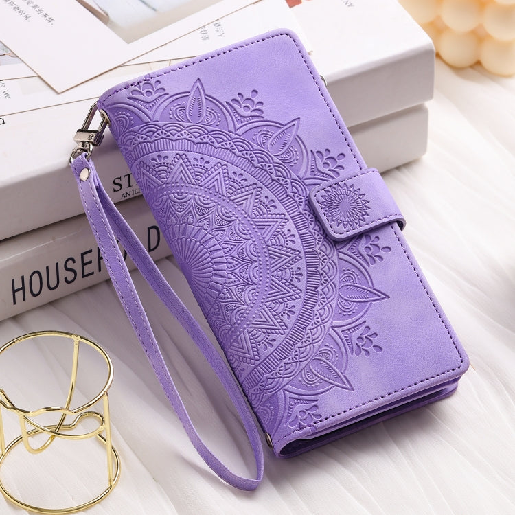 For iPhone 16 Pro Multi-Card Totem Zipper Leather Phone Case(Purple)