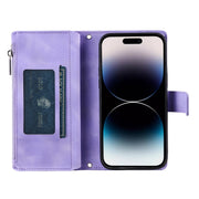For iPhone 16 Pro Multi-Card Totem Zipper Leather Phone Case(Purple)