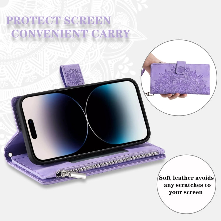 For iPhone 16 Pro Multi-Card Totem Zipper Leather Phone Case(Purple)