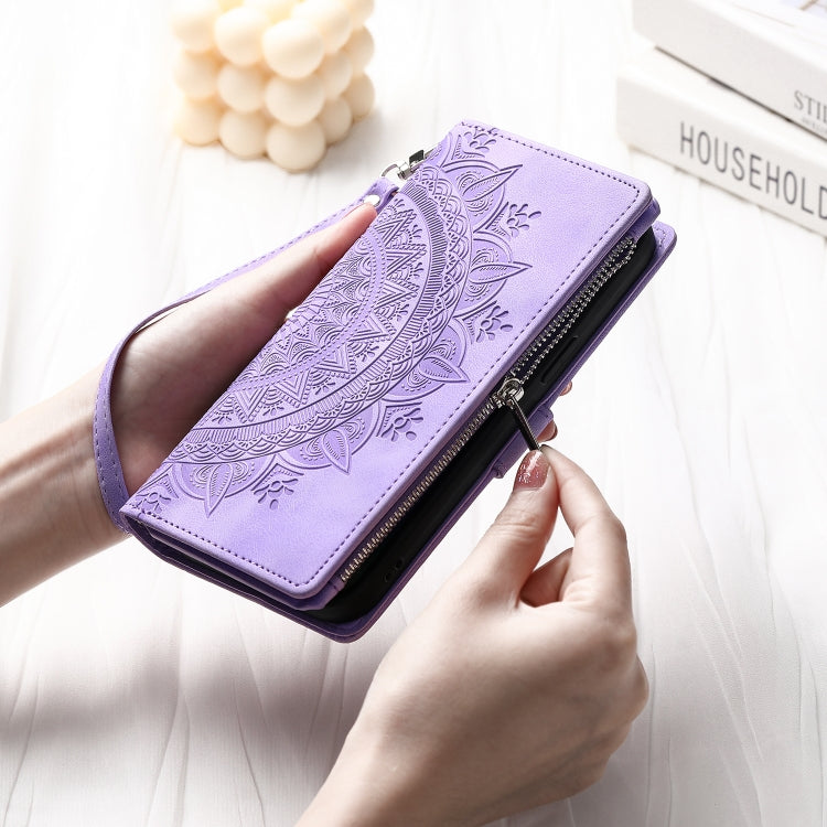 For iPhone 16 Pro Multi-Card Totem Zipper Leather Phone Case(Purple)
