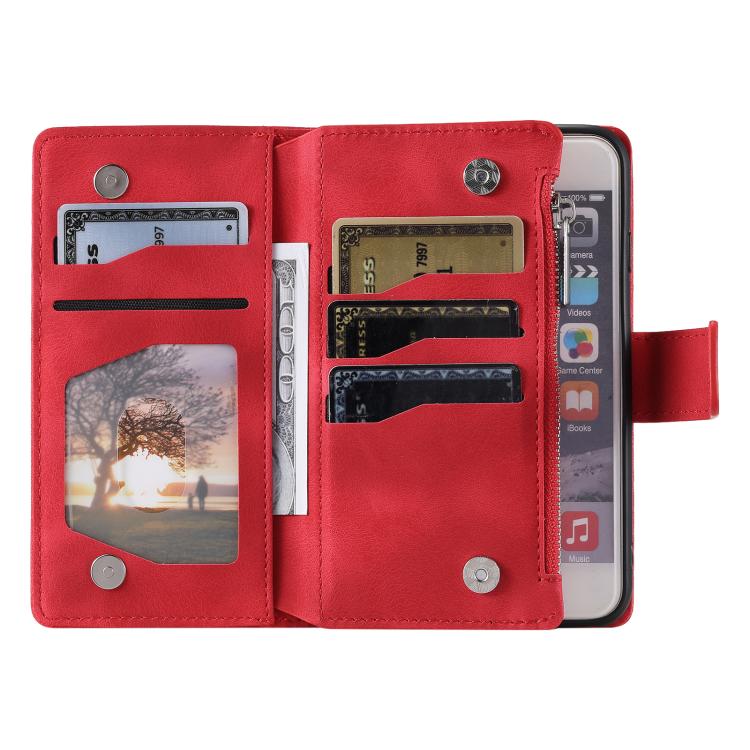For iPhone 16e Multi-Card Totem Zipper Leather Phone Case(Red) - iPhone 16e Cases by PMC TechLife | Online Shopping South Africa | PMC TechLife | Buy Now Pay Later Mobicred