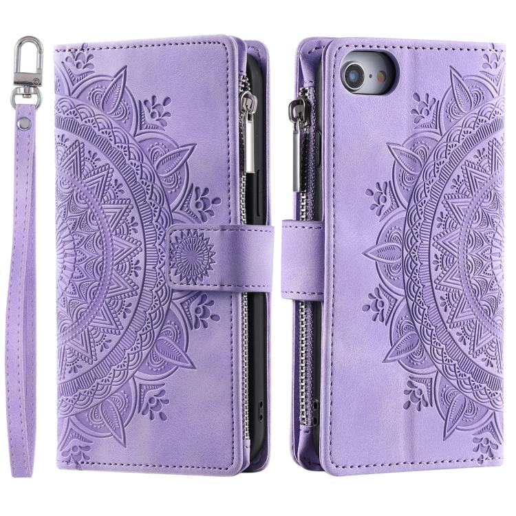 For iPhone 16e Multi-Card Totem Zipper Leather Phone Case(Purple) - iPhone 16e Cases by PMC TechLife | Online Shopping South Africa | PMC TechLife | Buy Now Pay Later Mobicred