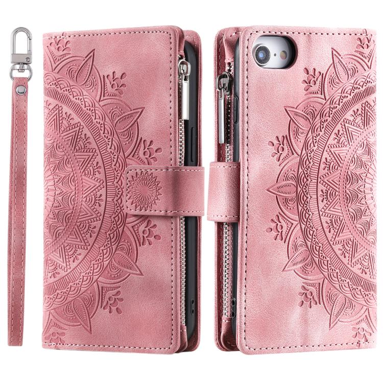 For iPhone 16e Multi-Card Totem Zipper Leather Phone Case(Pink) - iPhone 16e Cases by PMC TechLife | Online Shopping South Africa | PMC TechLife | Buy Now Pay Later Mobicred