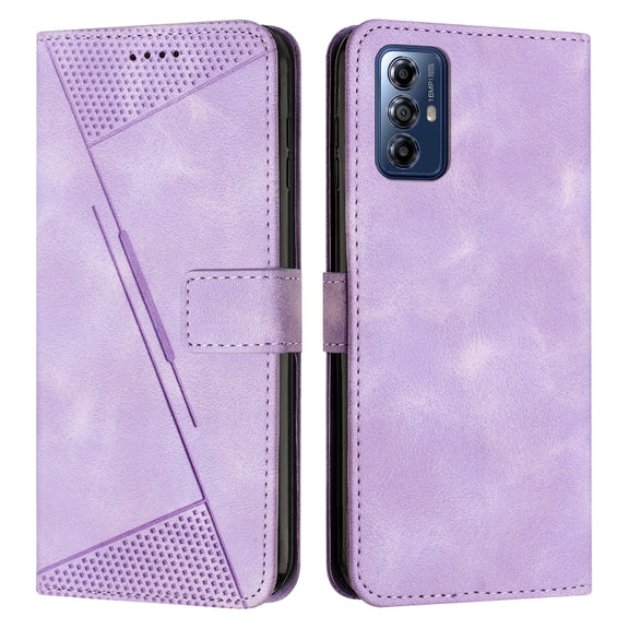 For Motorola Moto G Play 2024 Dream Triangle Leather Phone Case with Lanyard(Purple)