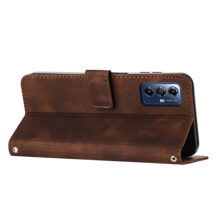 For Motorola Moto G Play 2024 Dream Triangle Leather Phone Case with Lanyard(Brown) - Motorola Cases by PMC Jewellery | Online Shopping South Africa | PMC Jewellery | Buy Now Pay Later Mobicred