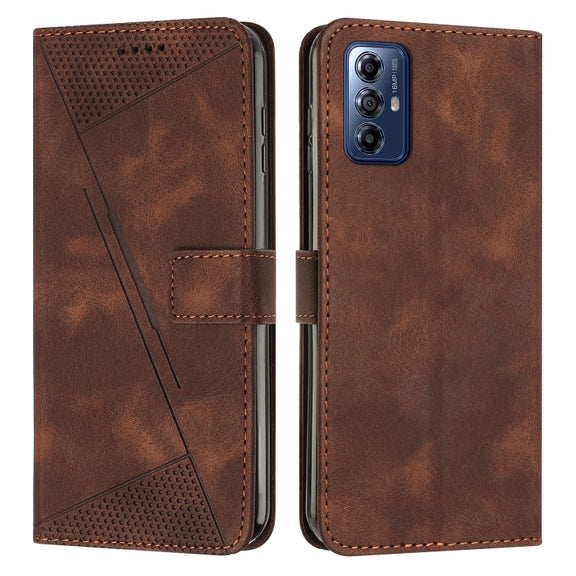 For Motorola Moto G Play 2024 Dream Triangle Leather Phone Case with Lanyard(Brown)
