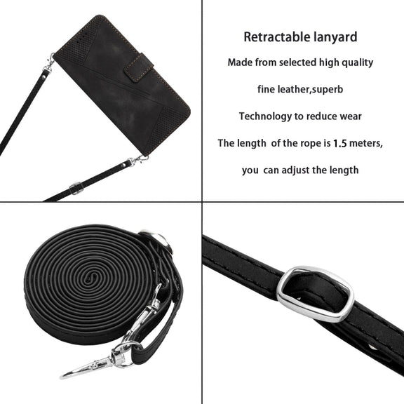 For Motorola Moto G Play 2024 Dream Triangle Leather Phone Case with Lanyard(Black)