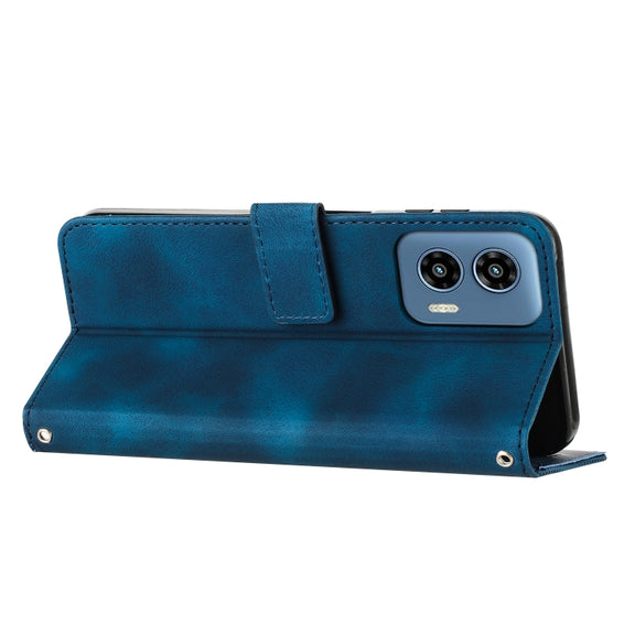For Motorola Moto G Play 5G 2024/Moto G 5G 2024 Dream Triangle Leather Phone Case with Lanyard(Blue)