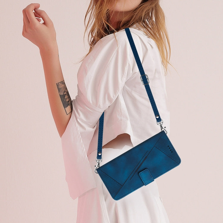 For Motorola Edge 2024 Dream Triangle Leather Phone Case with Lanyard(Blue) - free shipping - PMC Jewellery - Order now!