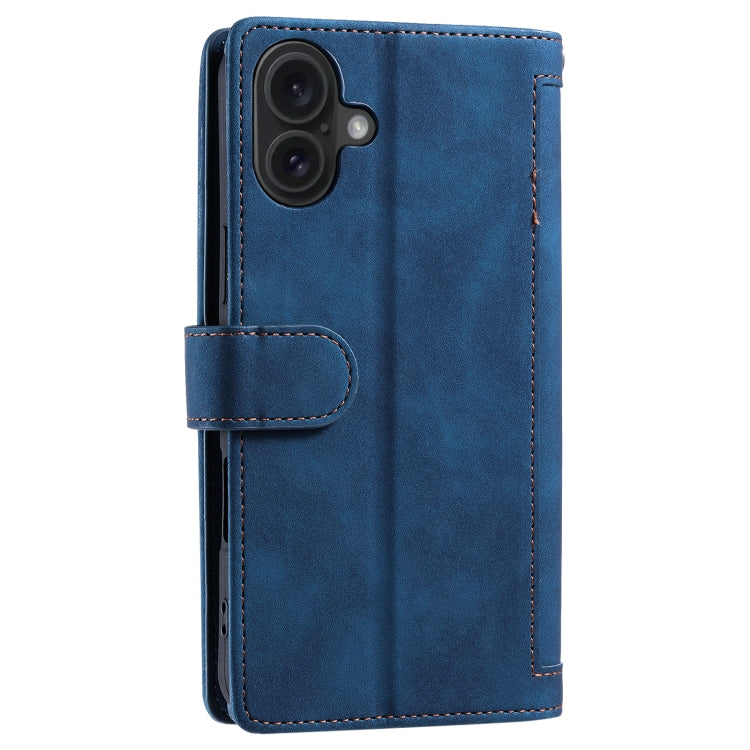 For iPhone 16 Plus Nine Card Zipper Bag Leather Phone Case with Lanyard(Blue) - iPhone 16 Plus Cases by PMC TechLife | Online Shopping South Africa | PMC TechLife | Buy Now Pay Later Mobicred