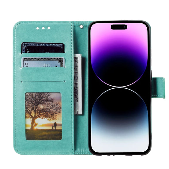 For iPhone 16 Pro Max Totem Flower Embossed Leather Phone Case(Green)