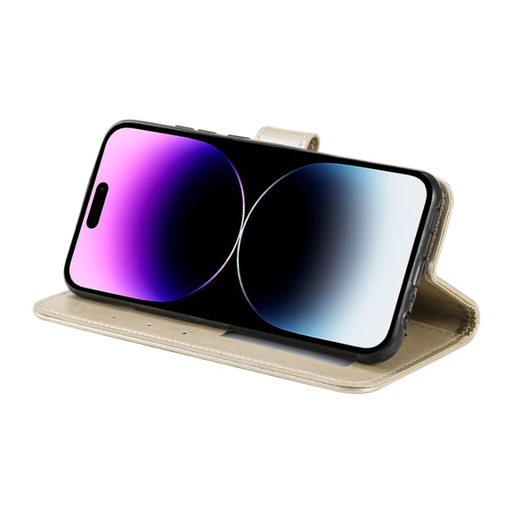 For iPhone 16 Pro Max Totem Flower Embossed Leather Phone Case(Gold)